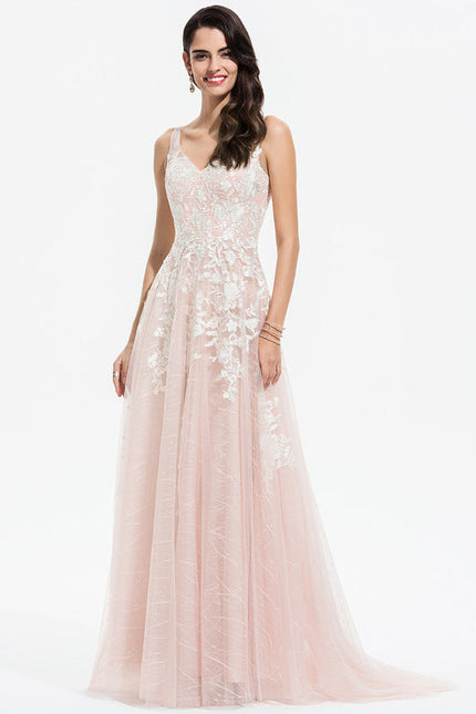 Robe Pastel Rose Traîne En Tulle