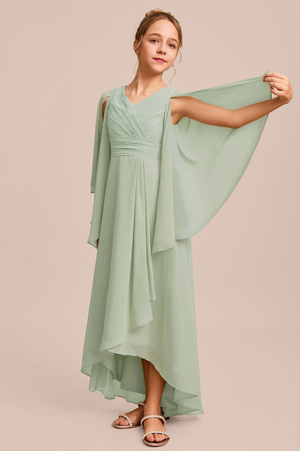 Robe Pastel Verte Trapèze Col V Junior - gallery 4