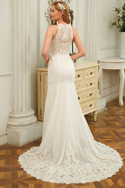 Robe Pastel Mariée Blanche Sirène Dentelle - gallery 3