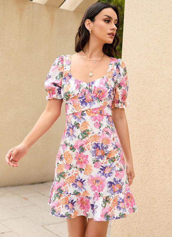 Robe Pastel Fleurie Col Cœur Mini - gallery 3