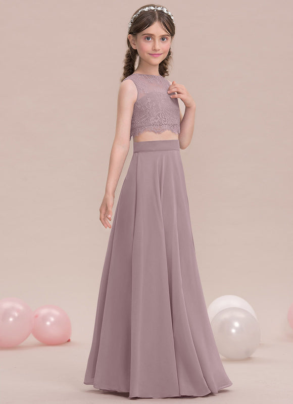 Robe Pastel Rose Demoiselle D'Honneur Col Rond - gallery 2