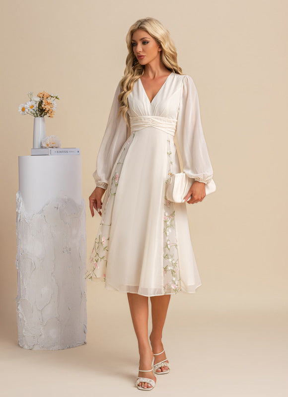 Robe Pastel Blanche Plissée Midi Élégante - gallery 5