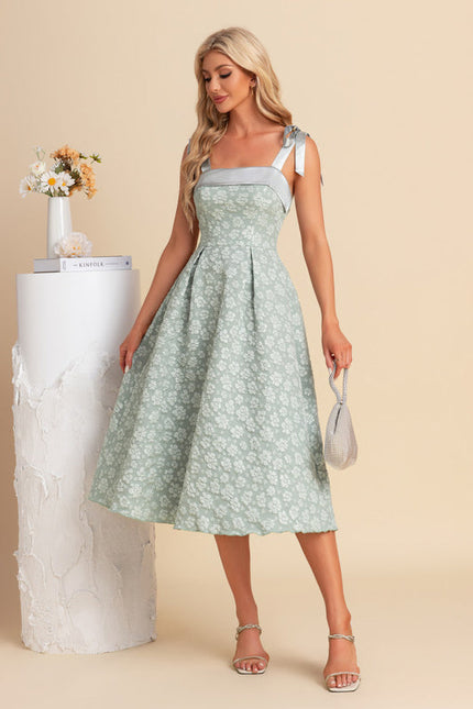 Robe Pastel Verte Trapèze Midi Jacquard - gallery 4