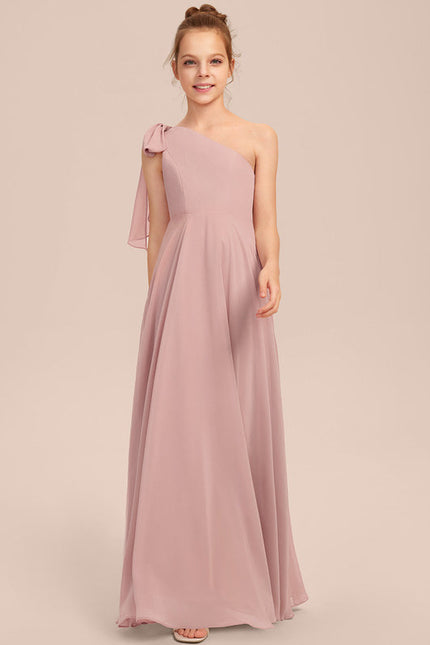 Robe Pastel Rose Décolleté Asymétrique Junior