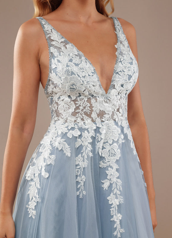Robe Pastel Blanche Col V Traîne Dentelle - gallery 3