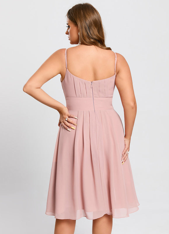 Robe Pastel Rose Mousseline Longueur Genou - gallery 9