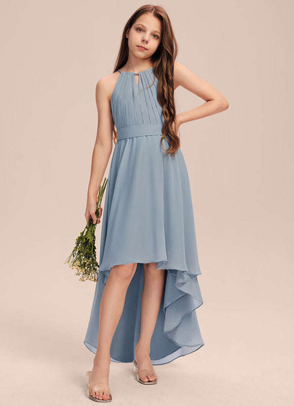 Robe Pastel Bleu Trapèze Mousseline Plissée - gallery 5