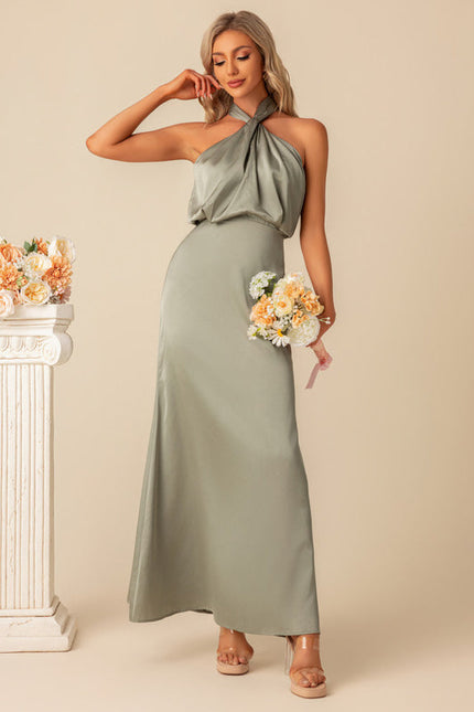 Robe Pastel Vert D'Eau Satin Maxi