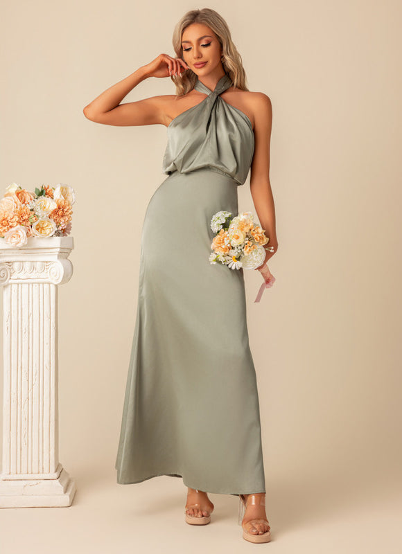 Robe Pastel Vert D'Eau Satin Maxi