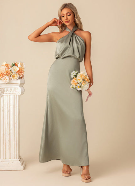 Robe Pastel Vert D'Eau Satin Maxi