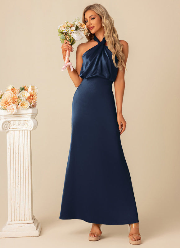 Robe Pastel Vert D'Eau Satin Maxi - gallery 7