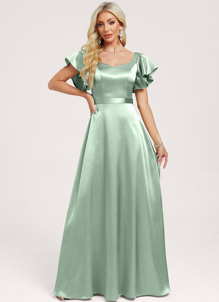 Robe Pastel Verte Satin Longueur Ras Du Sol