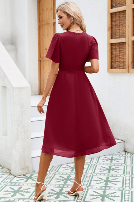 Robe Pastel Rose Col V Mousseline Midi - gallery 9