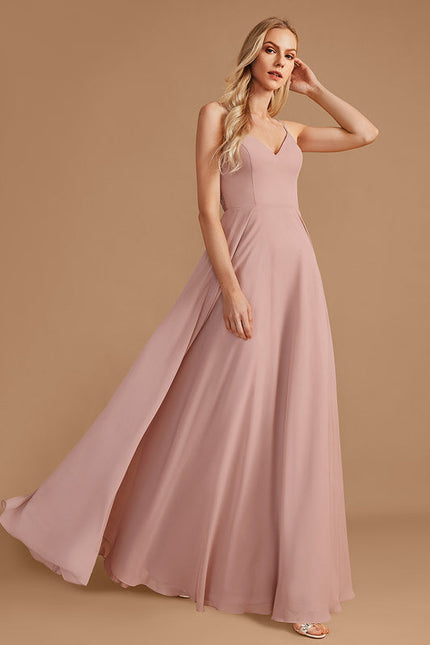 Robe Pastel Rose Mousseline D'Honneur Col V. - gallery 2