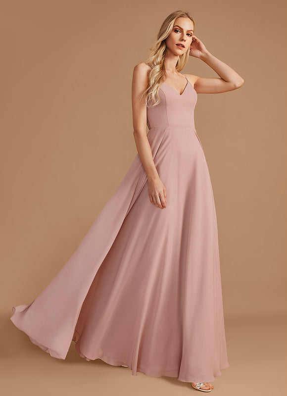 Robe Pastel Rose Mousseline D'Honneur Col V. - gallery 2
