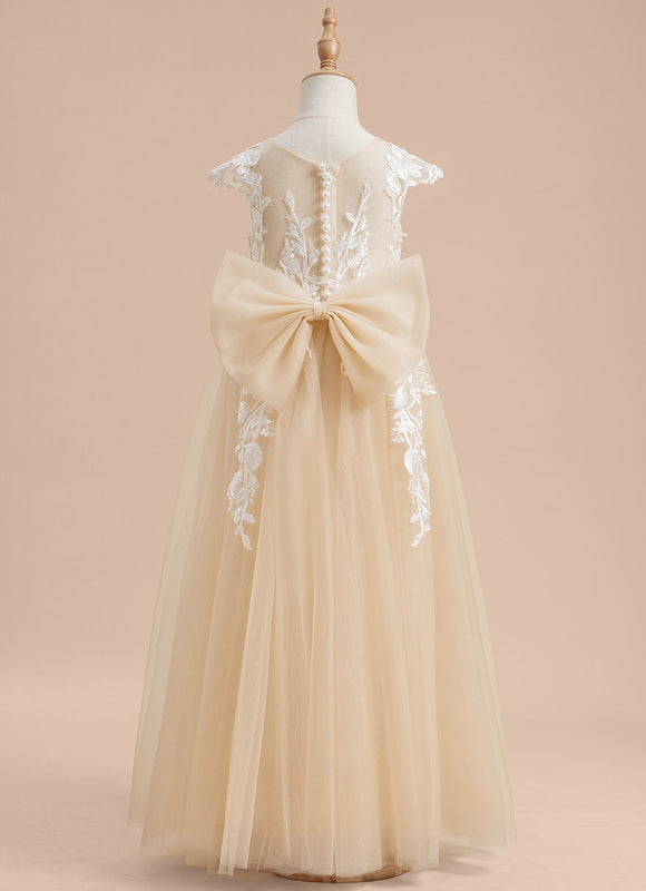 Robe Pastel Fille Mariage Crème Col Rond - gallery 3