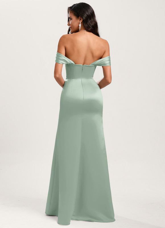 Robe Pastel Verte Sirène Épaule Dénudée - gallery 5