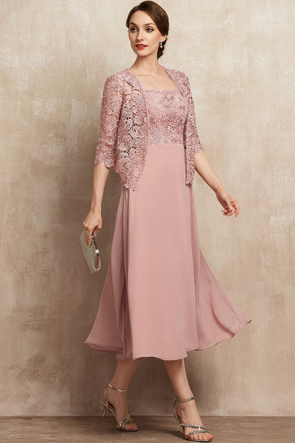 Robe Pastel Rose Mousseline Dentelle Élégante - gallery 4