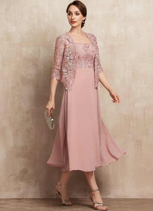 Robe Pastel Rose Mousseline Dentelle Élégante - gallery 4