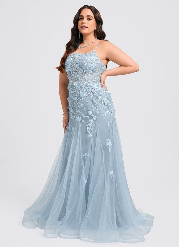 Robe Pastel Bleu Sirène Traîne Tulle - gallery 8