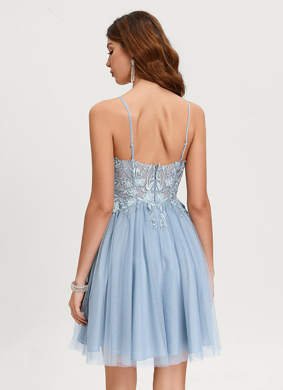 Robe Pastel Bleu Ciel Trapèze Tulle - gallery 1