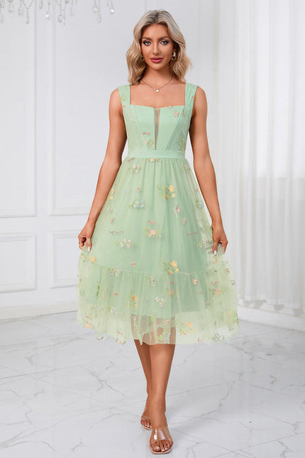 Robe Pastel Verte Col Cœur Tulle Élégante - gallery 5