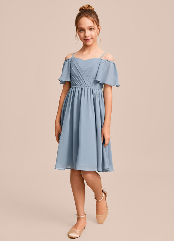 Robe Pastel Bleu Mousseline Décolleté Épaules - gallery 2