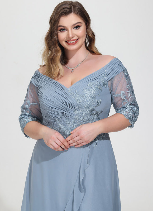 Robe Pastel Bleu Asymétrique Dentelle Élégante - gallery 9