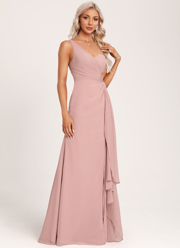 Robe Pastel Bleu Décolleté Asymétrique Longue - gallery 5