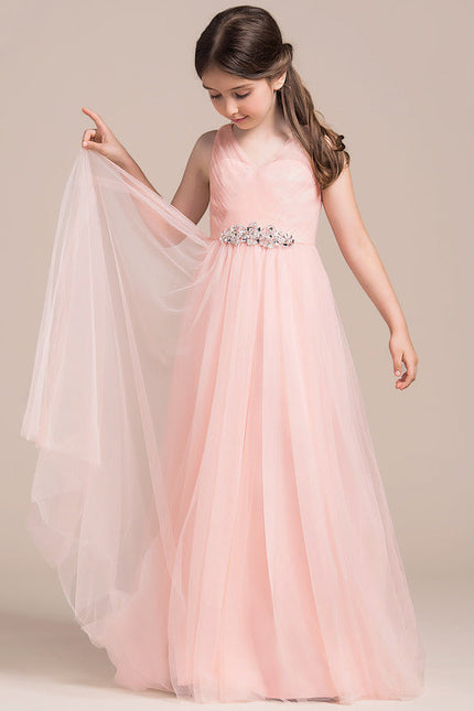 Robe Pastel Rose Col V Longueur Ras Du Sol