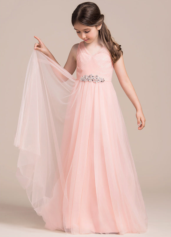 Robe Pastel Rose Col V Longueur Ras Du Sol