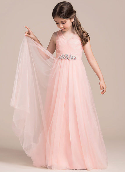 Robe Pastel Rose Col V Longueur Ras Du Sol