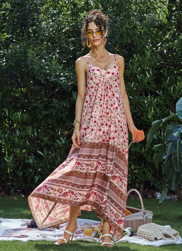 Robe Pastel Rose Imprimé Fleuri Maxi - gallery 2