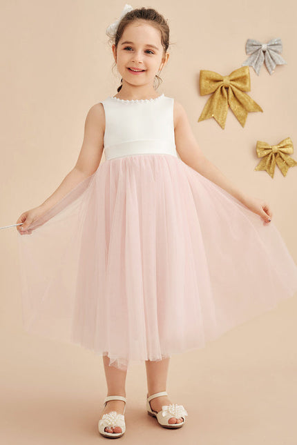 Robe Pastel Rose Satin Tulle Mariage Fille