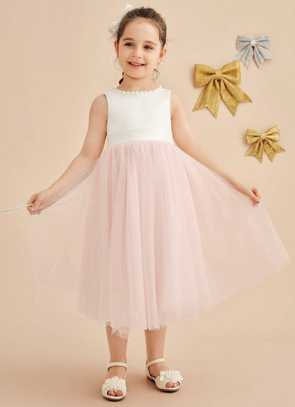 Robe Pastel Rose Satin Tulle Mariage Fille