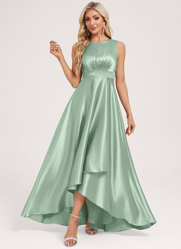 Robe Pastel Vert Satin Trapèze Élégante