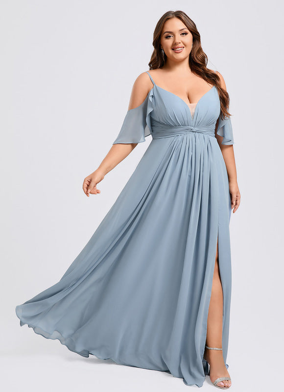 Robe Pastel Bleu Décolleté Épaules Volants - gallery 5