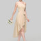 Robe Pastel Beige Décolleté Asymétrique Chic