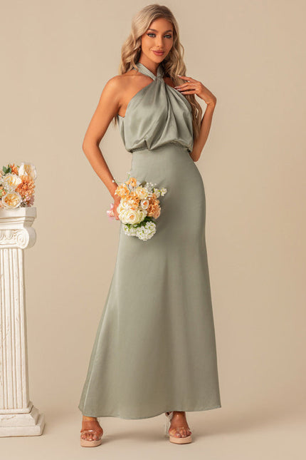 Robe Pastel Vert D'Eau Satin Maxi - gallery 4