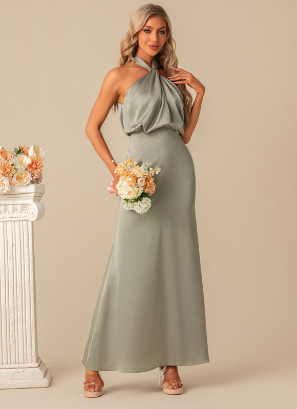 Robe Pastel Vert D'Eau Satin Maxi - gallery 4