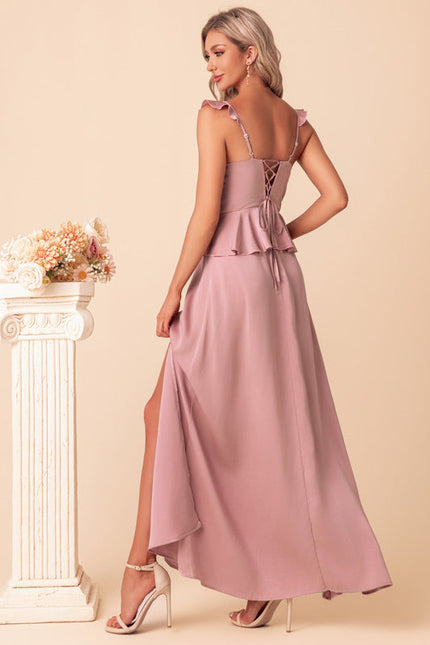 Robe Pastel Rose Satin Col Cœur Maxi - gallery 4
