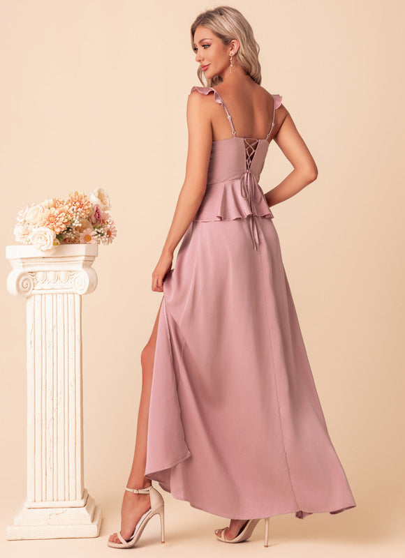 Robe Pastel Rose Satin Col Cœur Maxi - gallery 4