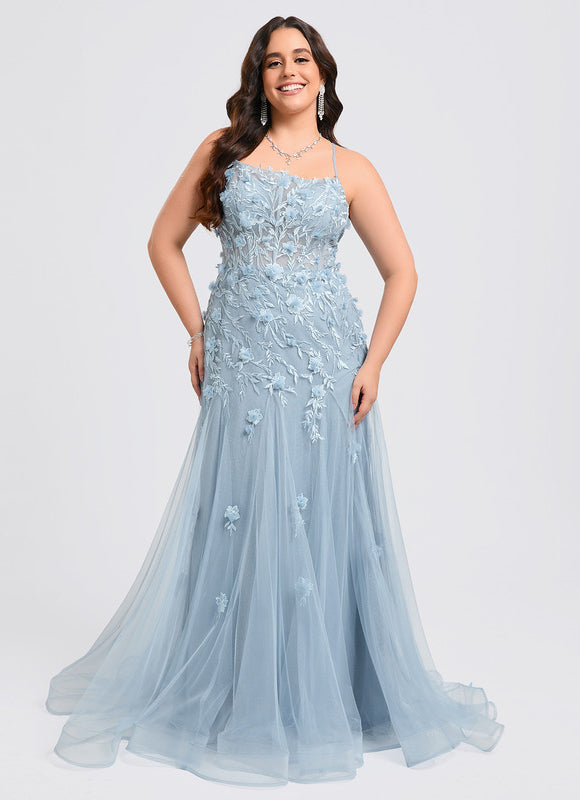 Robe Pastel Bleu Sirène Traîne Tulle - gallery 6