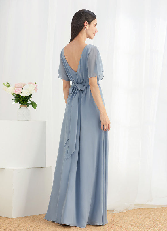 Robe Pastel Bleu Col Rond Évasée - gallery 1