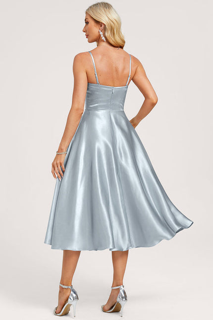 Robe Pastel Satin Bleu Ciel Trapèze - gallery 4