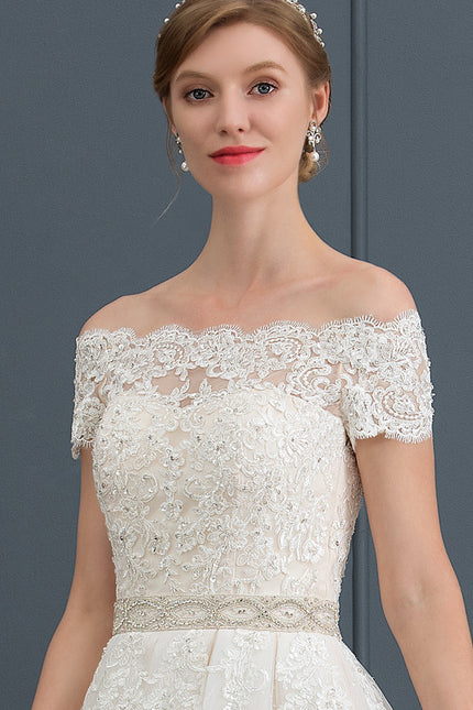 Robe Pastel Mariée Crème Dentelle Traîne - gallery 1