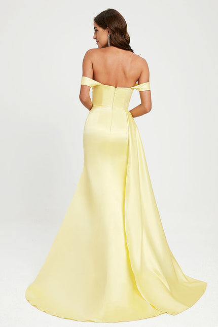 Robe Pastel Satinée Jaune Sirène Élégante - gallery 4