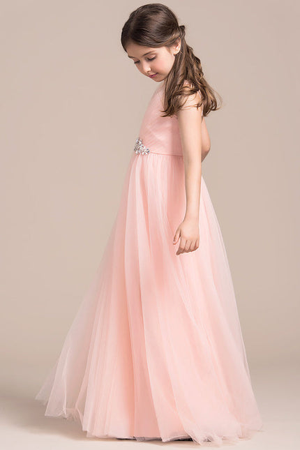 Robe Pastel Rose Col V Longueur Ras Du Sol - gallery 4