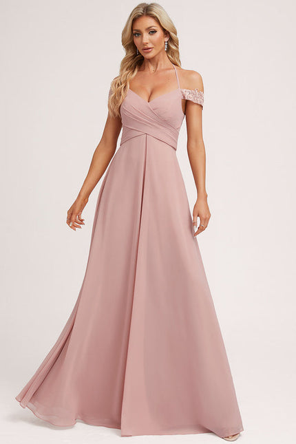 Robe Pastel Rose Décolleté Épaules Libérées - gallery 1