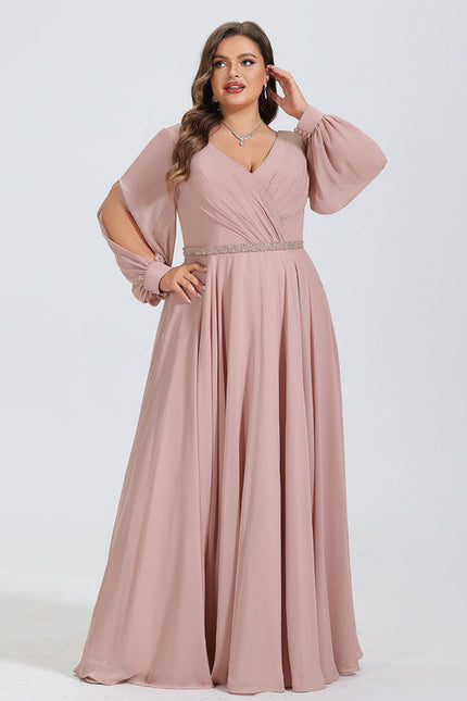Robe Pastel Rose Trapèze Col V Élégant - gallery 5